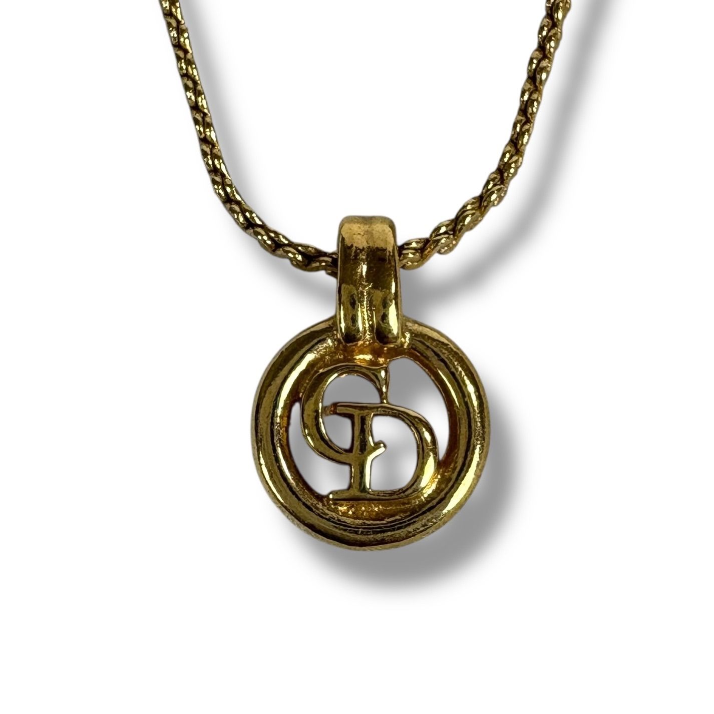 クリスチャンディオール Christian Dior ネックレス CDロゴ ラウンド 丸 ゴールド金具 ヴィンテージ