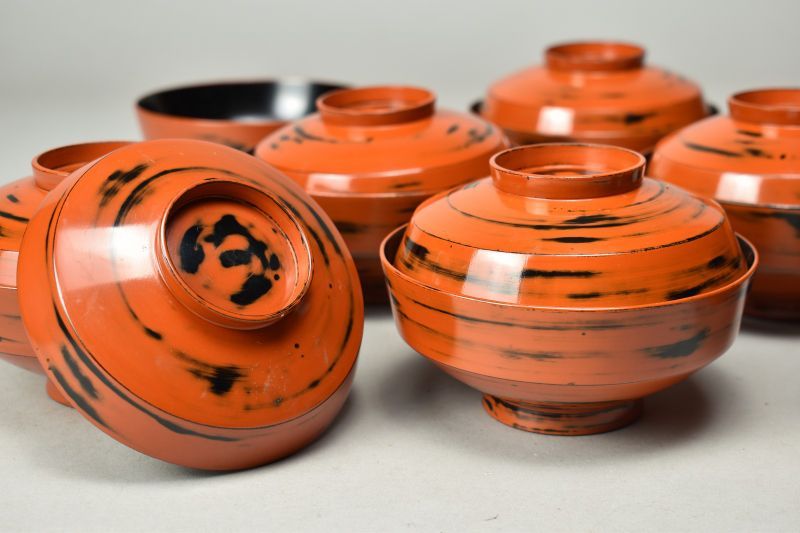 蔵A 5877 b 木製根来 吸物椀 汁椀 十客 幅12.8㎝