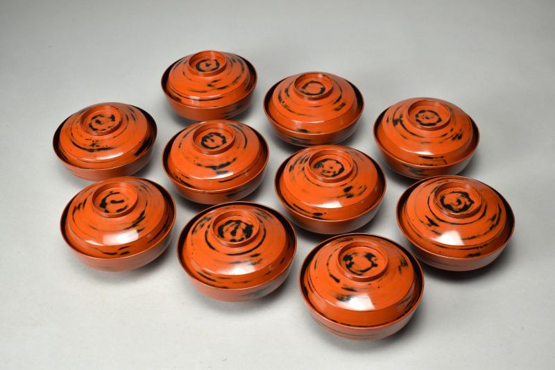 蔵A 5877 b 木製根来 吸物椀 汁椀 十客 幅12.8㎝