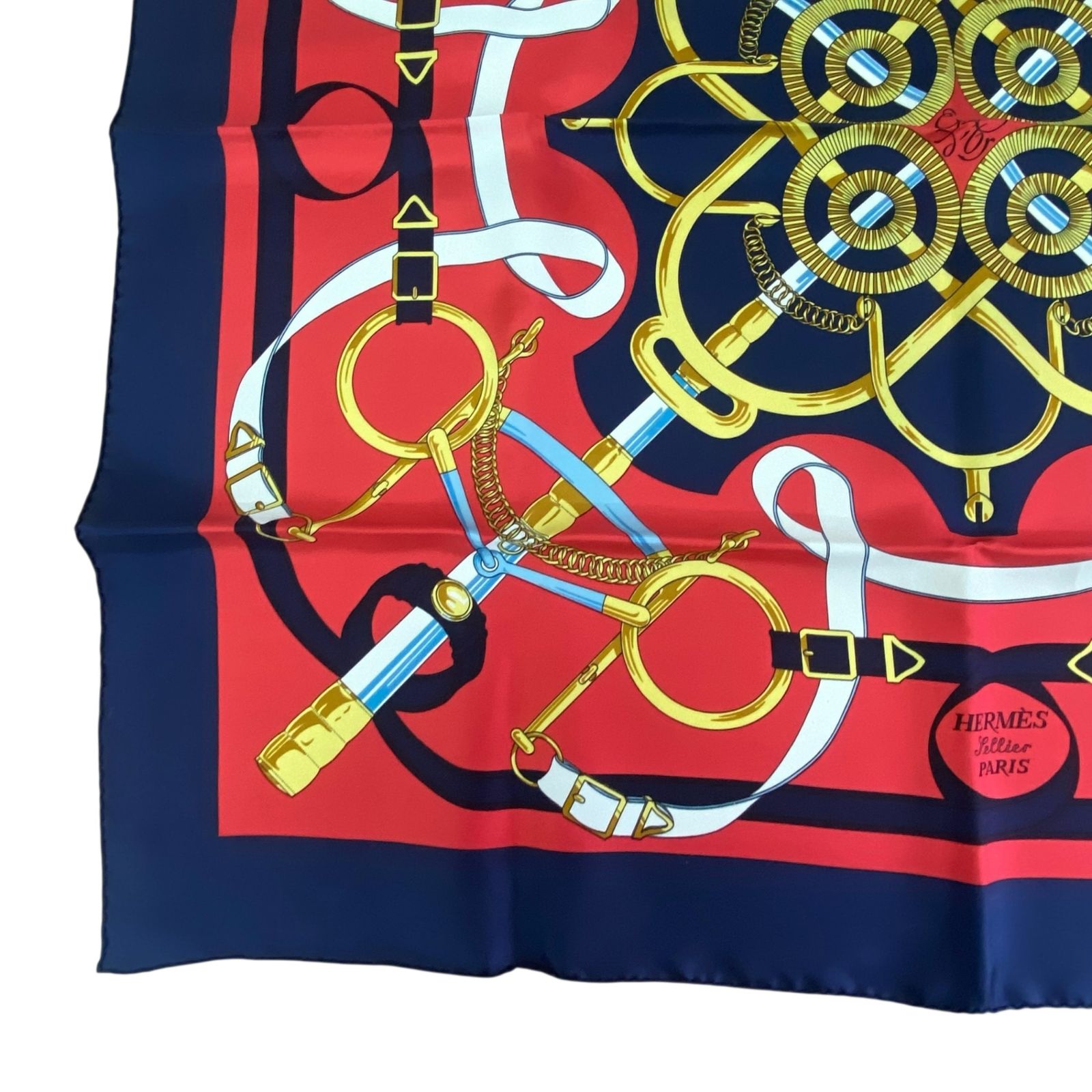 新品同様 HERMES エルメス カレ90 スカーフ Eperon d'or 黄金の拍車