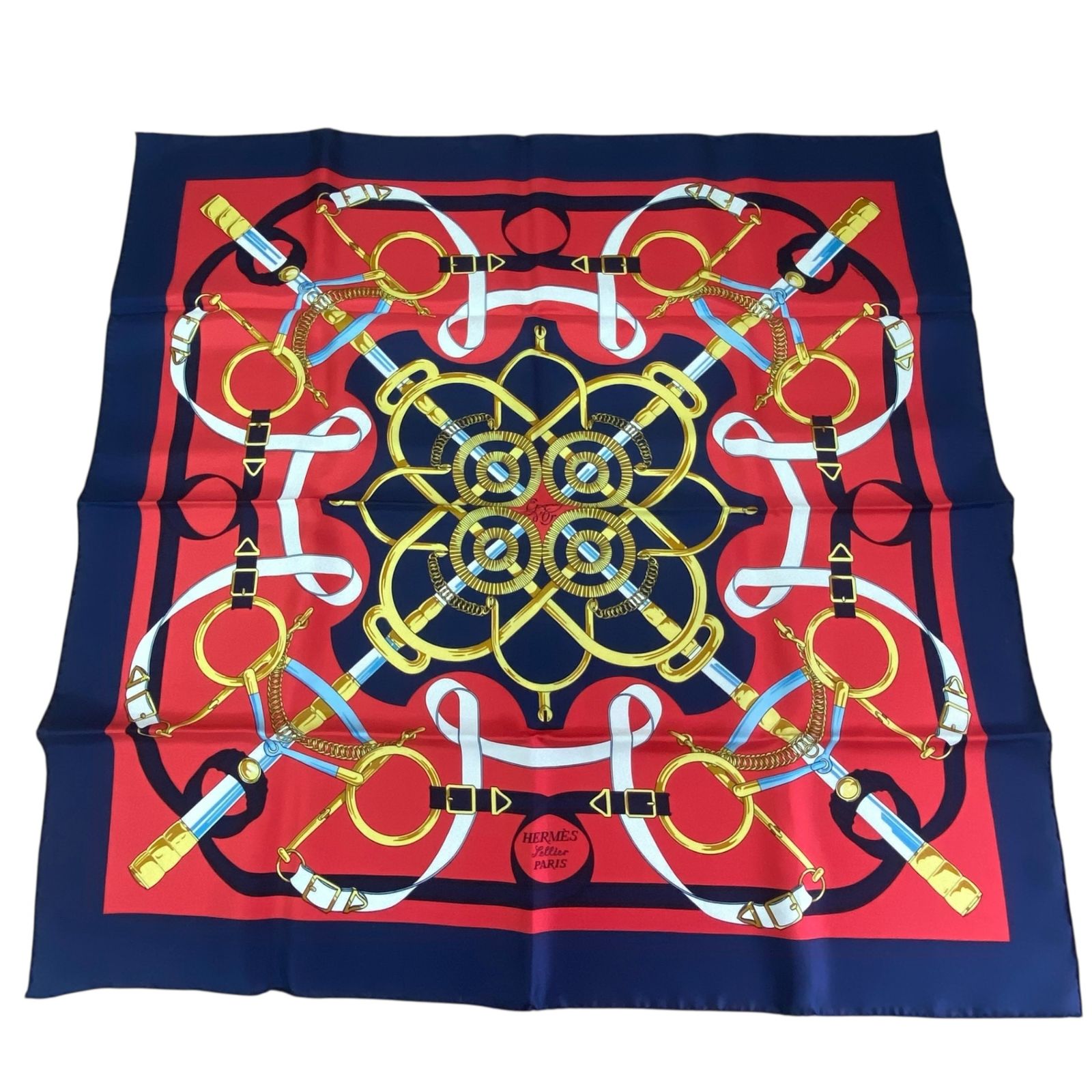 新品同様 HERMES エルメス カレ90 スカーフ Eperon d'or 黄金の拍車