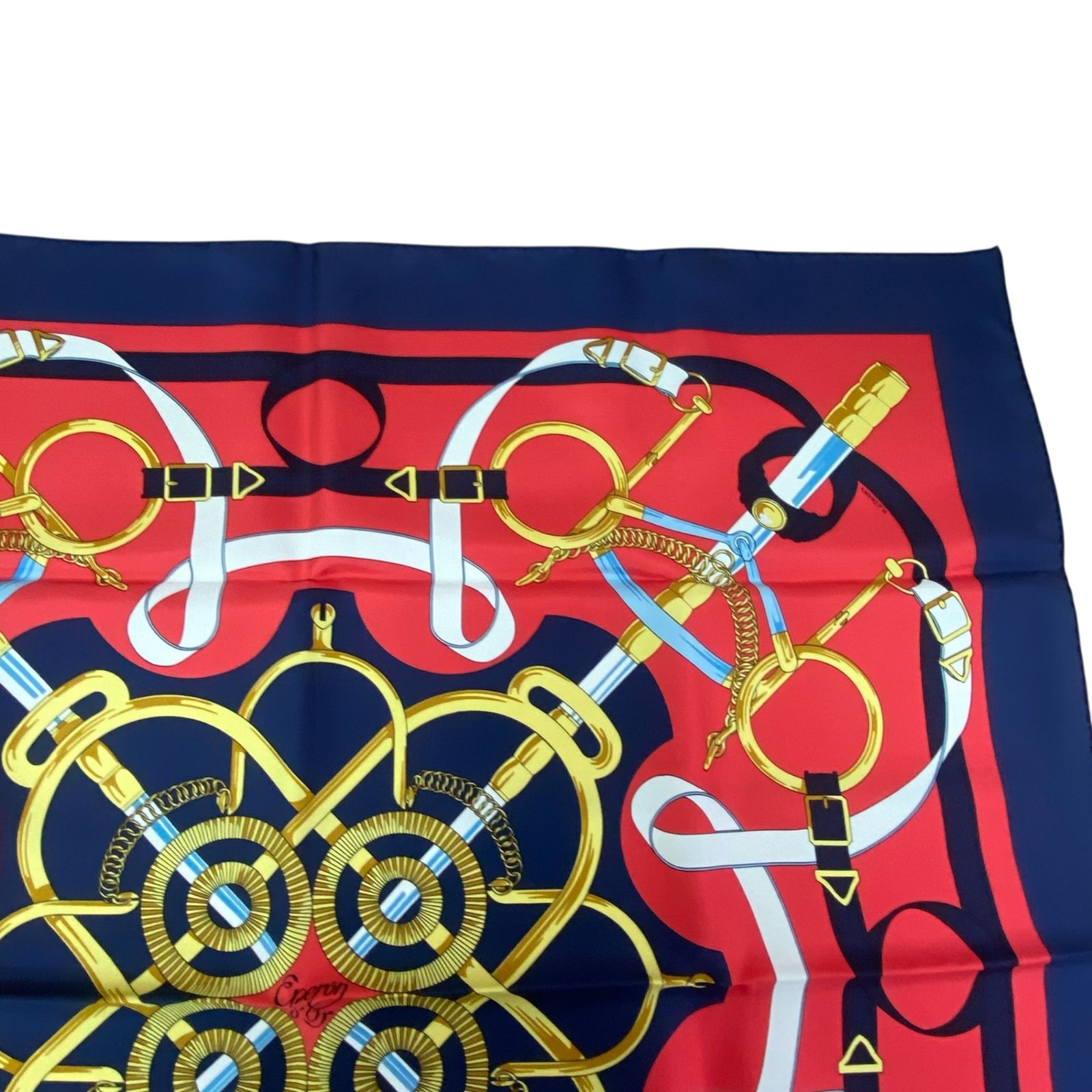 新品同様 HERMES エルメス カレ90 スカーフ Eperon d'or 黄金の拍車