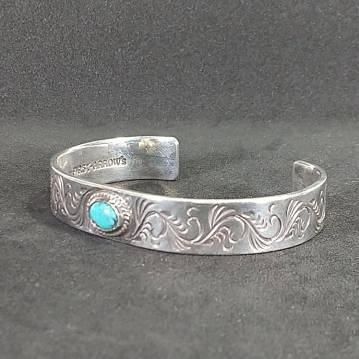 東店81-2876-2601 店舗併売 FIRST ARROWs バングル 唐草彫り ターコイズ カラクサ ファーストアローズ S 925 シルバー925 シルバー アクセ