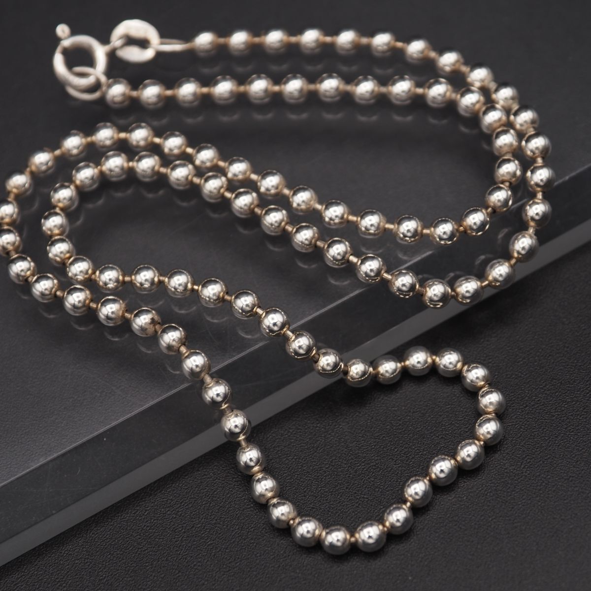 M 137 ヴィンテージ 925 ITALY刻印 ネックレス ボールチェーン デザイン シルバー