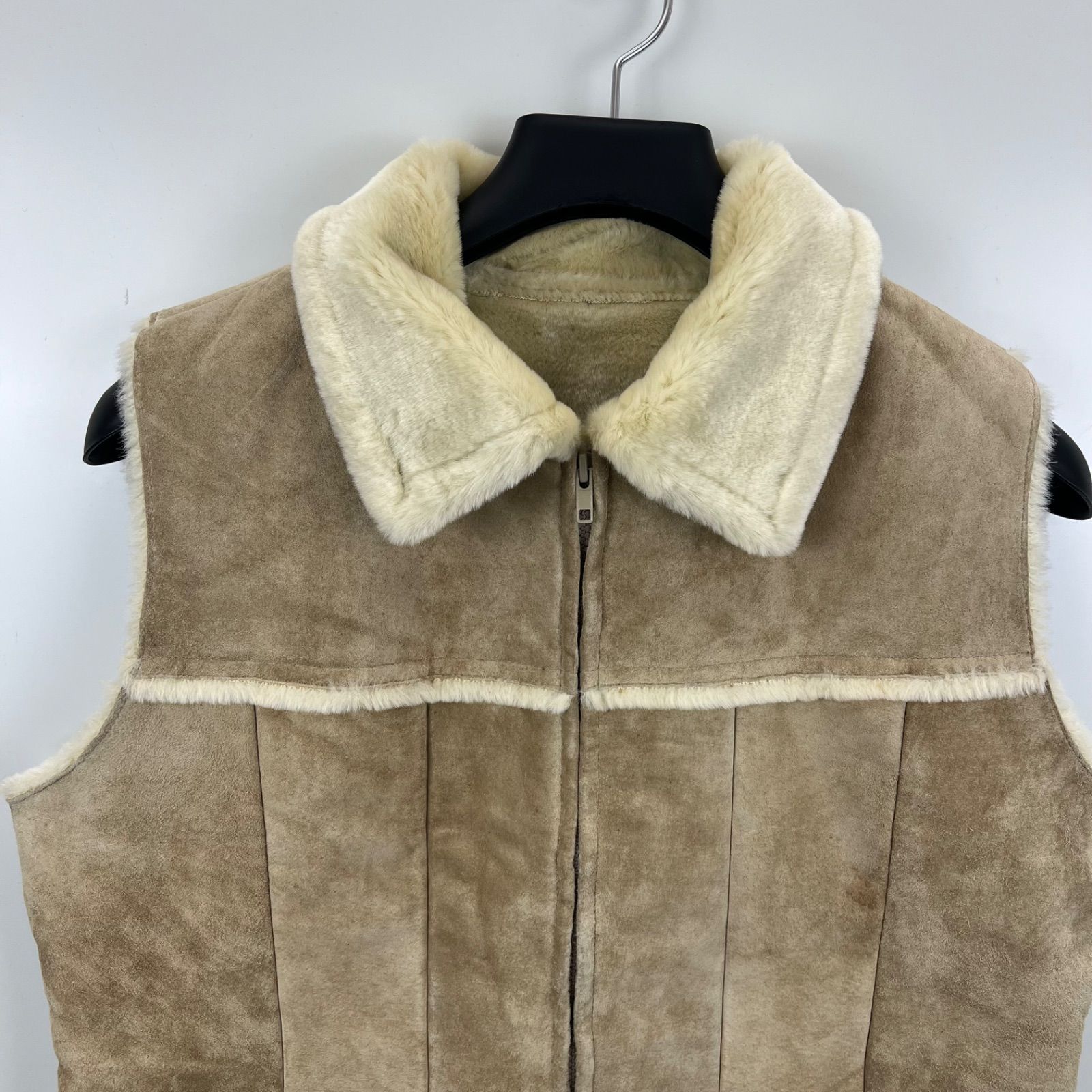 NO BRAND 00s y2k old PIG Leather boa zip vest Free unisex ノー
