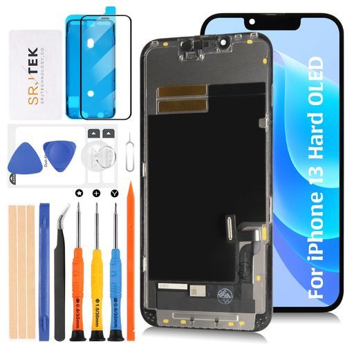 SRJTEKForiphone 13 HardOLED のノッチサイズ 液晶パネル画面交換修理用タッチパネルセット6.1インチ モデルに対応液晶ディスプレイデジタイザー