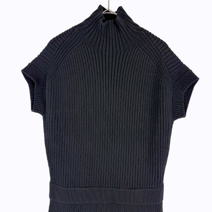 Drawer ドゥロワー ニットワンピース ブラック 半袖 ハイネック リブニット ウール カシミヤ混