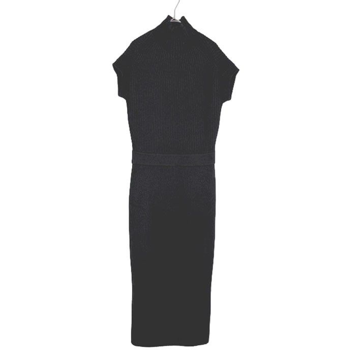  Drawer ドゥロワー ニットワンピース ブラック 半袖 ハイネック リブニット ウール カシミヤ混 半袖 ニットワンピース