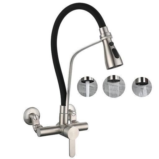 WAZZJ-キッチンの壁の蛇口ブラシをかけられたニッケルの壁に取り付けられた蛇口3”から9”の調整 な広がり