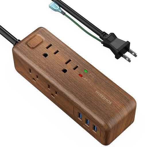 NVEESHOX電源タップusb付き延長コード2m雷ガードUSBコンセント8個AC口3個USBポートNVEESHOXmini型テーブルタップマルチタップタコ足配線一括スイッチ付き安全保護機能壁掛け/卓上に木目調