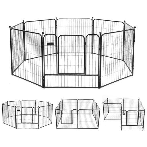 PETTOM犬サークルペットフェンスペットケージ犬ゲージ中大型犬用スチール製コンパクト 組高さ80 cm高さ100 cm室内外兼用折り畳み式組立簡単軽量持ち運び便利 高さ80 cm-八枚