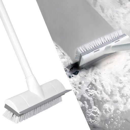 CLEANHOMEデッキブラシ掃除用ブラシ2in1水切りワイパータイルブラシ3段ポール長さ調節可能47cm-127cmベランダ/玄関/床/庭園にも適用掃除用品風呂掃除【耐久性MAX】(ホワイト)