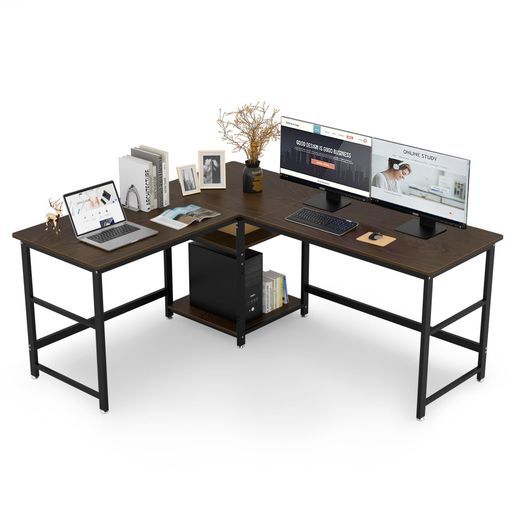 DEWELゲーミングデスクパソコンデスク幅170 150 cmx奥行60 cmL字デスク収納棚付き頑丈な40 x 20 mmスチールパイプ作業机勉強机省スペース組立簡単