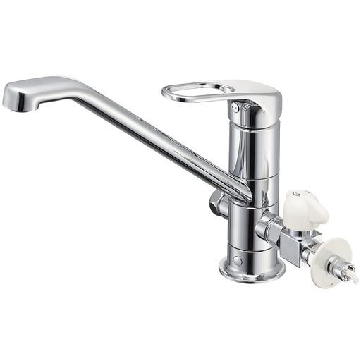 SANEI サンエイ シングルワンホール分岐混合栓湯水分岐口止水コック付エコタイプ360°回転 -V 2 Sシルバー