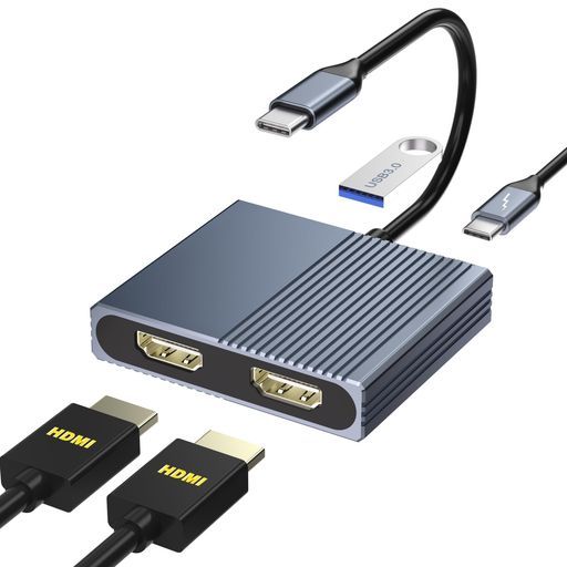 HDMIType-C変換アダプターデュアルHDMI拡張器【HDMI2つ+USB3.0+PD充電】4-in-1マルチディスプレイアダプタ2画面出力TypeCHDMI変換拡張3画面ディスプレイポートUSBディスプレイアダプタ