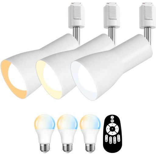 ANWIOダクトレール用スポットライト セットE 26口金900 LM消費電力8.3 W 60 W形相当 LED電球付きリモコン付き調光調色レールライトダクトレール照明角度調節自由インテリア廊下寝室ホワイト 電…