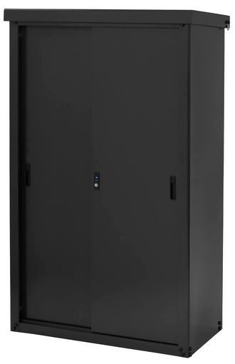 ガーデンマスター Gardenmaster 物置鍵付きサビに強い幅92.7 x奥行49.5 x高さ153.4 cm屋外大型吊り戸式調整 な可動棚棚板補強加工棚板 転倒防止設計HSSB-0915ブラック