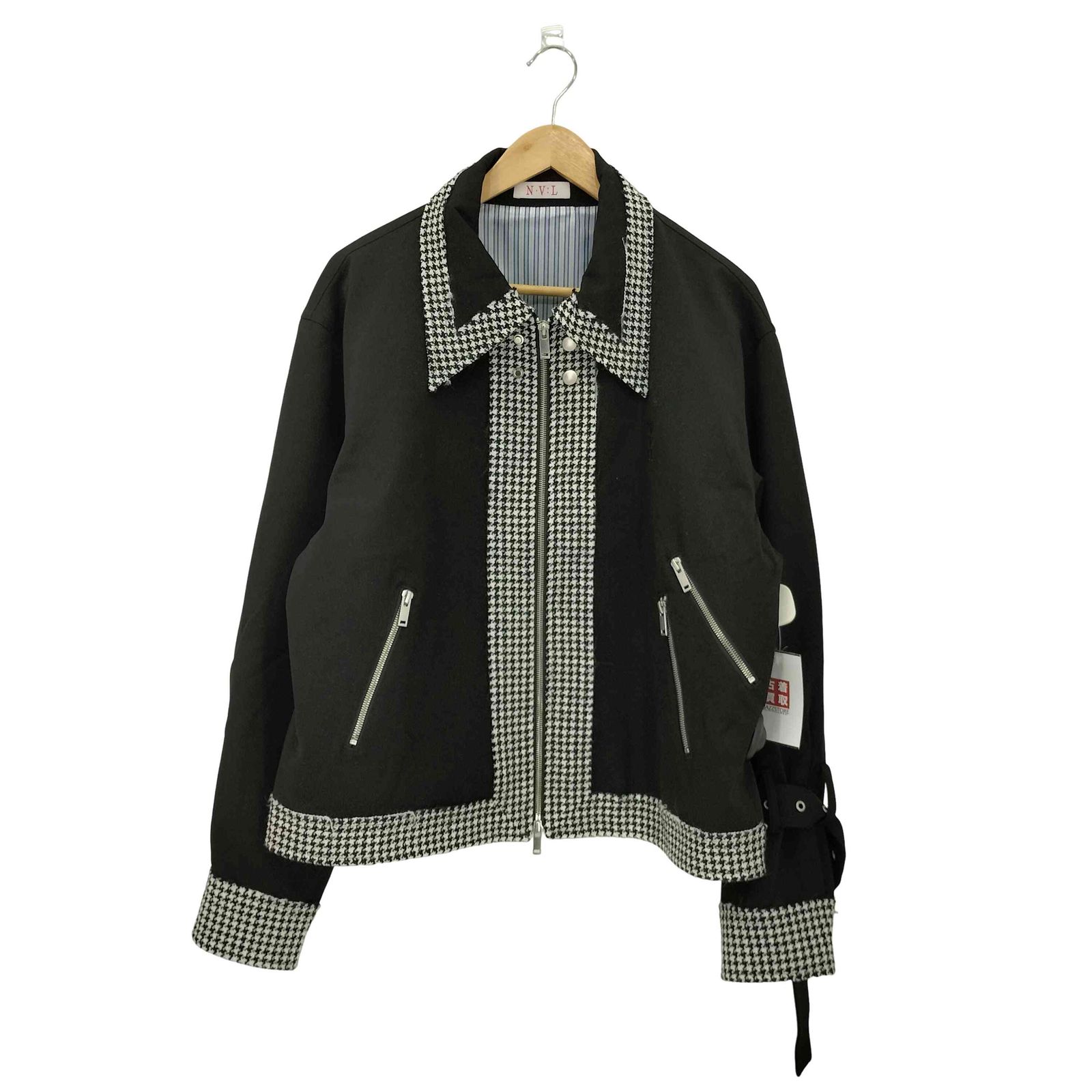 ユーズドフルギ 古着 Novel Tokyo 裏地ストライプ 千鳥格子切替 ダブルジップ クロップド ジャケット メンズ 3