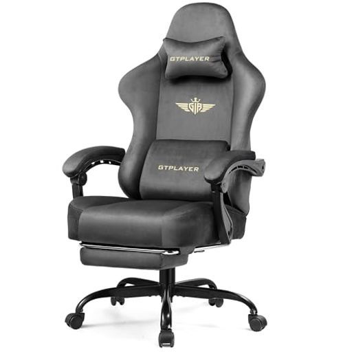 GTPLAYERゲーミングチェアなめらかなベロアデスクチェアオフィスチェアあぐら椅子ゲーム用チェアリクライニングハイバックテレワーク椅子PCチェアフットレスト連動アームレストポケッ…