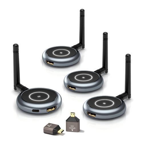 AIMIBOワイヤレスHDMI送受信1x送信機 3x受信機セット受信機6台増設 拡張モード対応1080P 5Ghz 50m安定転送距離HDMI無線映像音声同期出力ストリーミングメディア日本技適認証済