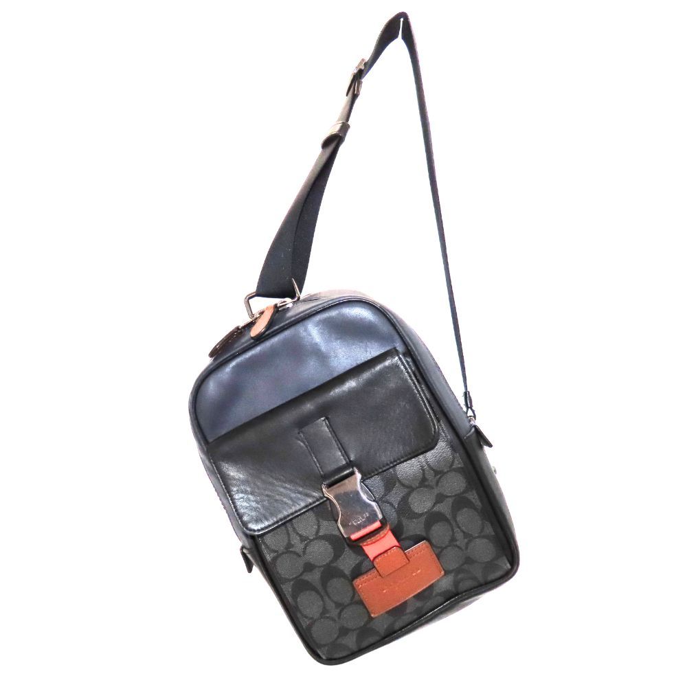 COACH コーチ ボディバッグ トラックパック C 4143 シグネチャー キャンバス ブラック ショルダーバッグ 斜め掛け メンズ 無料ギフトラッピング承ります