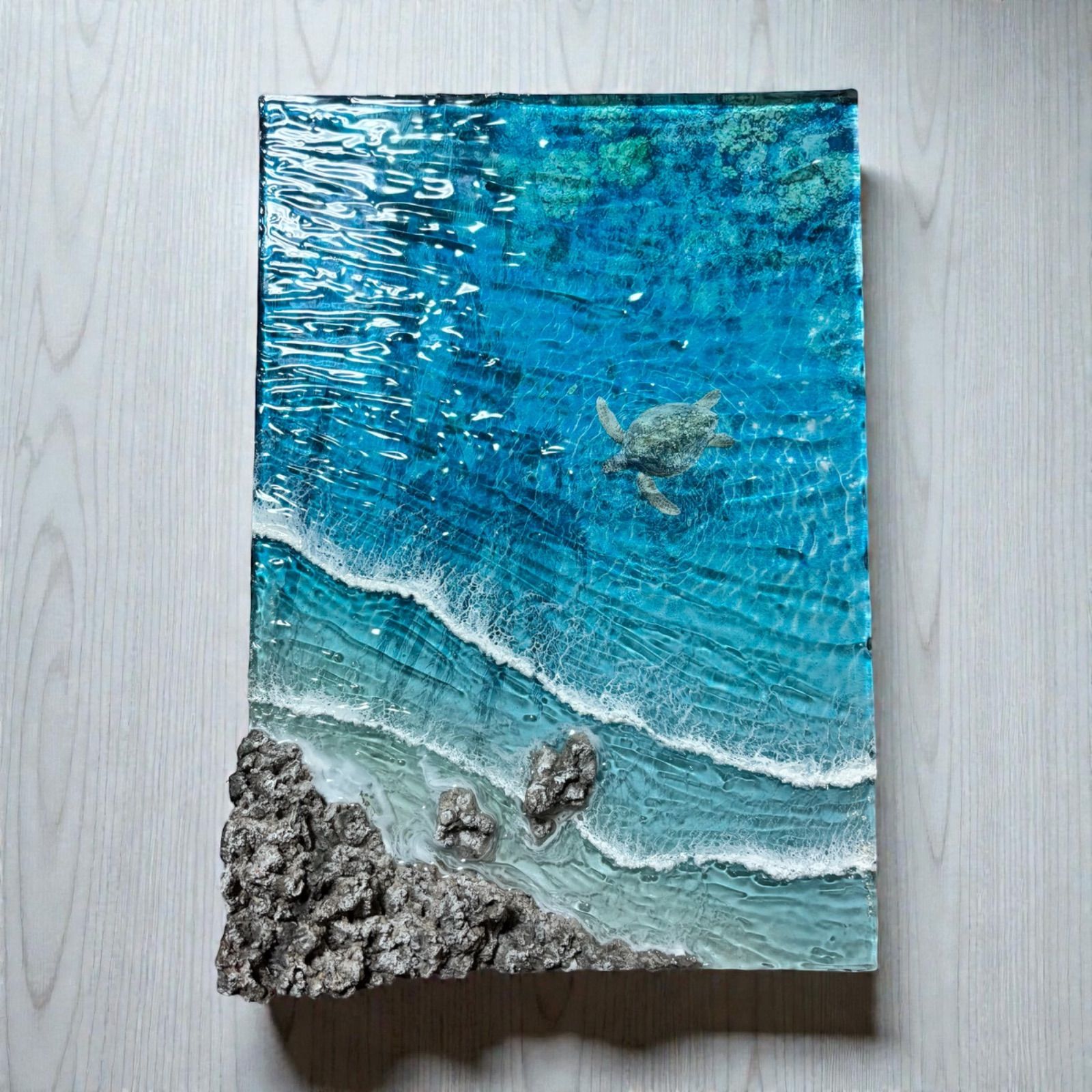 <厚盛りボード ヤシの影> 超立体 の海 レジンアートボード 美ら海 オーシャンアート N 773