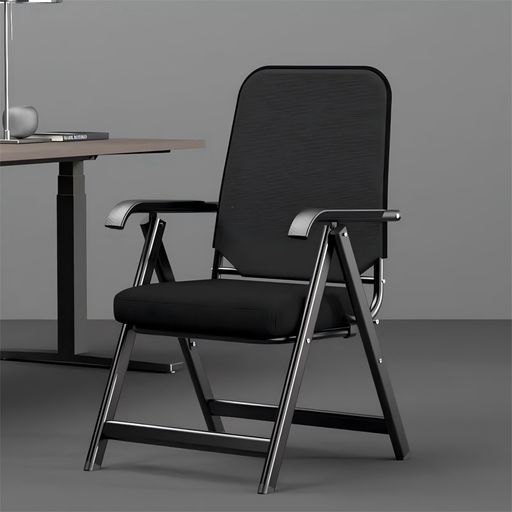 PANCYミーティングチェアオフィスチェアパイプ椅子完成品折りたたみチェア会議椅子メッシュ背もたれ通気性高反発座面人間工学イス事務椅子軽量持ち運び折り畳み アームレスト収納…