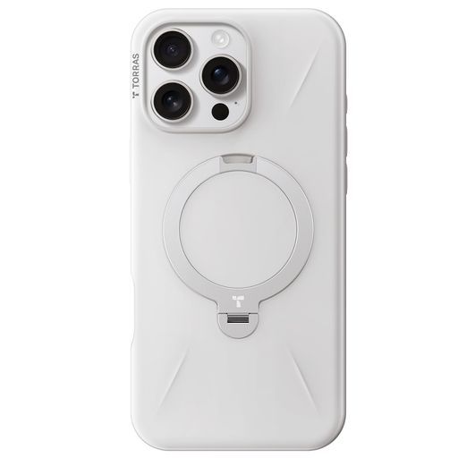 新型ゼンマイ式 なデザイン TORRASiPhone 16 ProMax用ケースゼンマイ式スタンドマグネット搭載縦横両対応リング米軍耐衝撃6.9インチ OstandSpinFusion ヨーグルト ホワイト