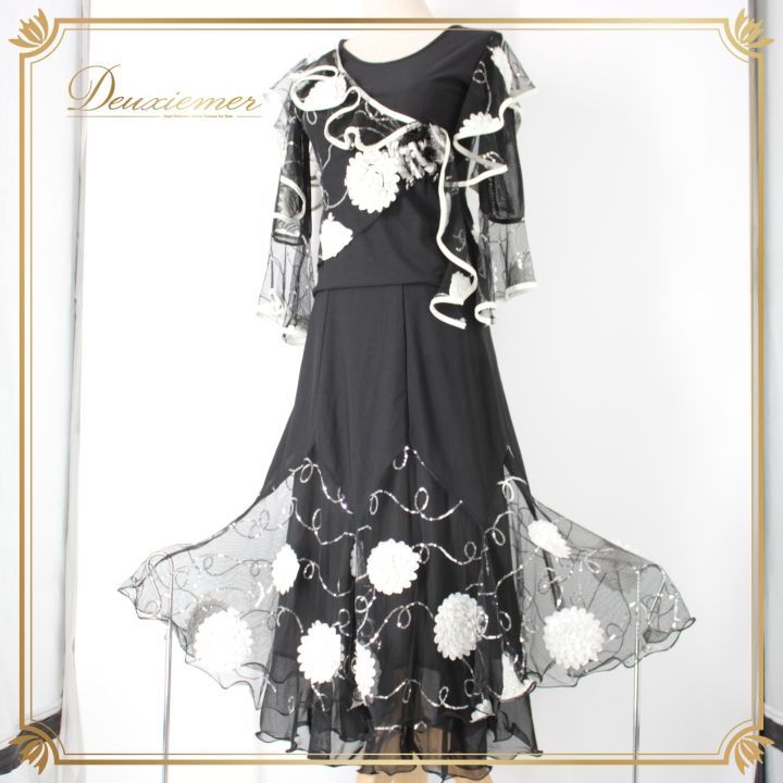 社交ダンス 衣装 スタンダード 上下セット ツーピース レッスンウェア パーティ衣装 ICHIOKU イチオク 黒 白 ブラック系 ホワイト系 花柄 アウトドア ダンスウェア フェス ワンピース ダンスパーティー フィット感 おしゃれ 伸縮性 レディース