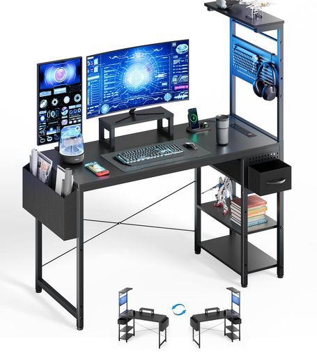 DOMICONゲーミングデスク引き出しパソコンデスクゲームデスクPCdesk作業机ワークデスクオフィスデスク勉強机取立簡単 黒幅120 cm