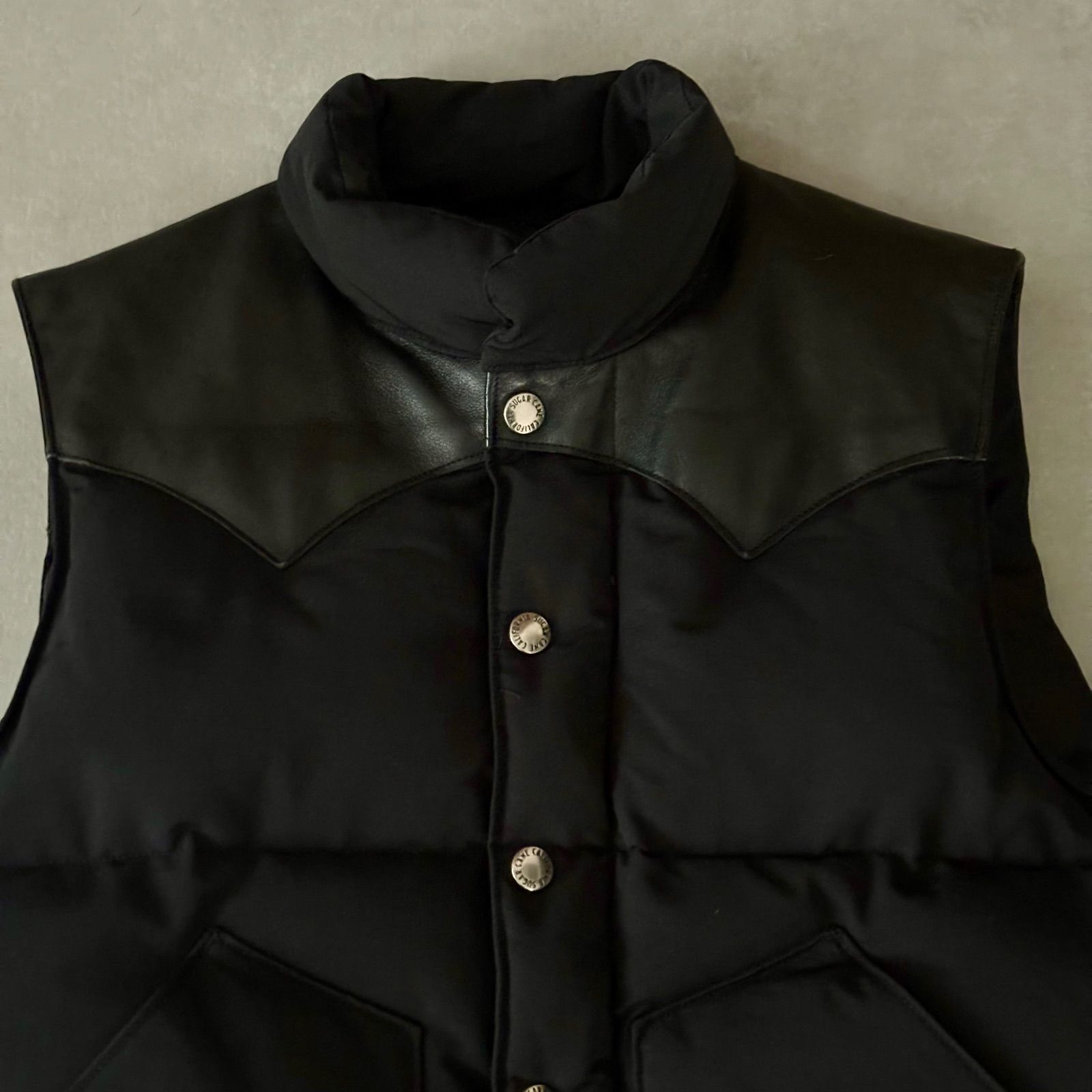 Sugar Cane シュガーケーン ダウンベスト オールブラック レザーヨーク