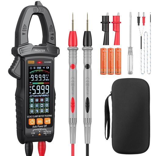 Prosterクランプメーターテスター6000カウント800 AAC DC電流AC DC電圧T RMS静電容量抵抗周波数ダイオード温度導通ブザーLIVE NCV機能付き測定オートレンジ多彩大画面カラーインジケーター