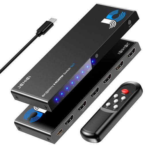 8 K安定版 HDMI切り替え器5入力1出力8 K 60 Hz|4 120 Hz|1080 P 240 HzHDMI切替器 .1セレクターリモコン付きHDCP 2.3 HDR 3 D対応選べる自動 手動切替機能