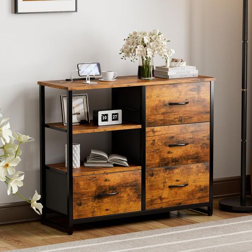 IKIFLYチェスト収納タンス棚付き箪笥リビング収納チェストUSBポート付きおしゃれ収納ケース引き出し大容量北欧洋服タンス布製衣類収納収納ボックスマルチチェスシンプル整理タンス寝室… 衣類保管 収納アイデア