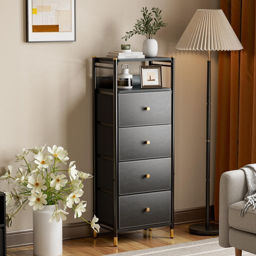 IKIFLYチェスト収納タンスチェストスリムハイチェスト棚付き箪笥軽量布製衣装ケース洋服タンス衣類収納大容量リビング収納寝室収納北欧一人暮らし5段4杯 幅46 x奥行30 x高さ120 cm ブラック