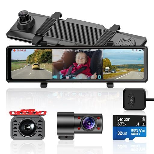 ULOPOPドライブレコーダーミラー型4 K録画前後|車内3カメラ同時録画4 K 1080 P Pズーム機能2160 11.26インチデジタルインナーミラーType-C電源ポート夜間撮影HDR|WDR搭載170°超広角