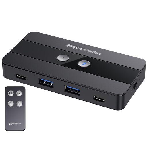 CableMatters 10 GbpsUSBC切替器リモコン付属 Type-C切替器2台PC用 データ USBCKVMスイッチ USBA-USBC周辺機器2台ずつ共有 ビデオ 充電非対応