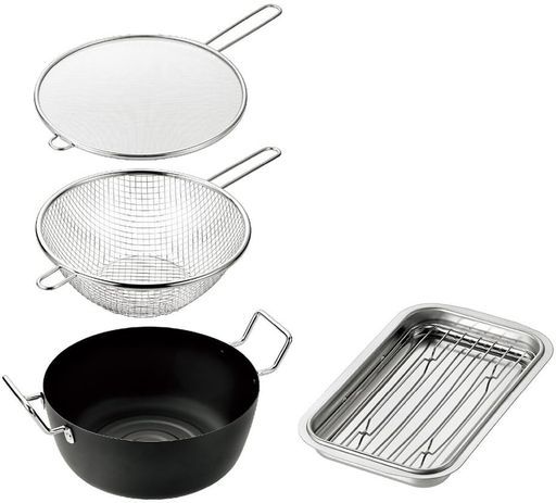 燕熟の技天ぷら鍋22 cmフライヤー はねガード 浅型バット アミ付きRB-1000