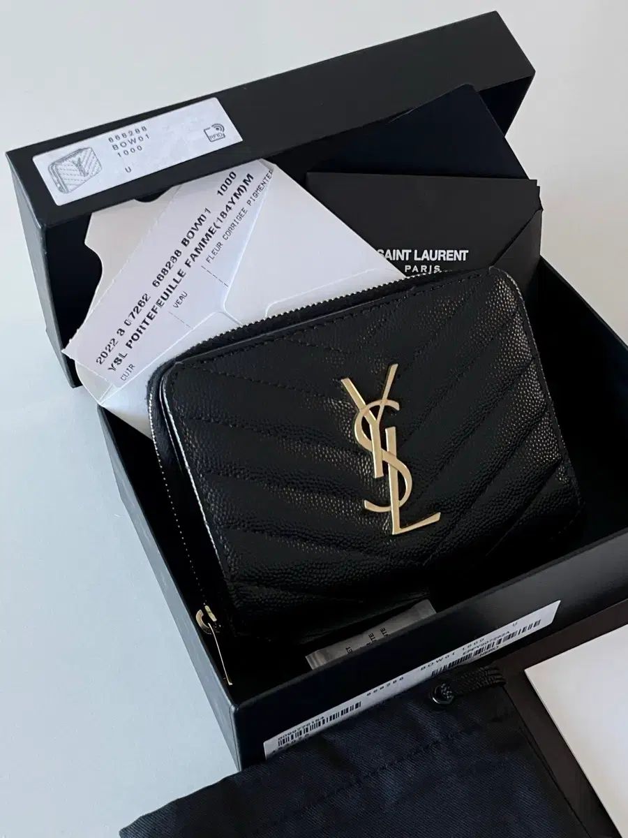 イヴ サンローラン Saint Laurent モノグラム コンパクト ジップ アラウンド 二つ折り財布