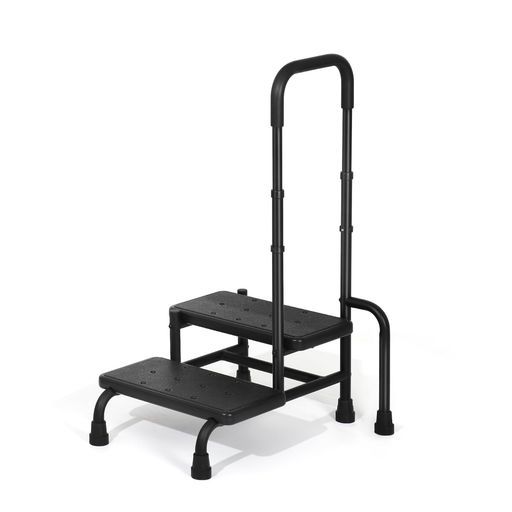 KELIXU踏み台手すり付き2段ステップ高さ調整 89.5-99.5 cm 介護用滑り止め耐荷重180 kg玄関浴室キッチン車内用ステップ台手摺り段差解消転倒防止組立簡単幅48.5 x奥行56.8 cmブラック
