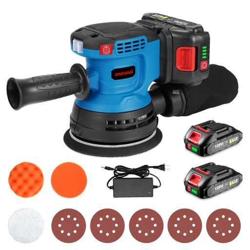 ONEVANポリッシャーコードレス電動サンダー小型ランダムサンダーブラシレスモーター125 mm作業直径3段階変速集塵サンダーサンダー充電式電動ヤスリミニサンダー8000 木工洗車鏡研磨DIY