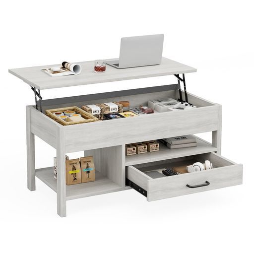 IKIFLYローテーブル昇降式木製コーヒーテーブル引き出し付きテーブル収納付きセンターテーブル大容量収納リビングテーブル高さ調整リフティングテーブル簡単開閉ホンムオフィステーブ…