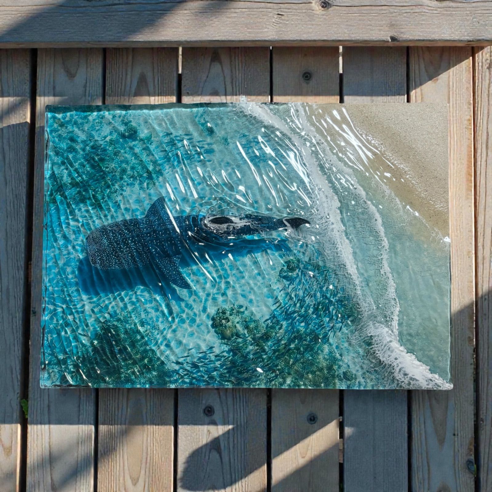 <厚盛りボード ジンベエザメ> 超立体 の海 レジンアートボード 美ら海 オーシャンアート N 775