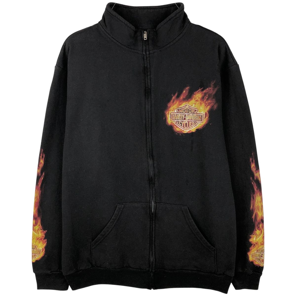 古着 ハーレーダビッドソン Harley-Davidson ファイヤーパターン ハイネック フルジップスウェットシャツ トレーナー|eaa 606507