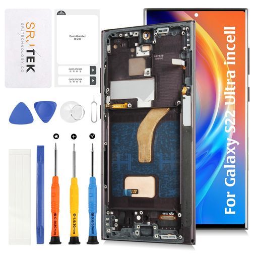 SRJTEKForSamsungGalaxyS 22 Ultra 5 GInCellLCD液晶パネル画面交換修理用 指紋認証は対応していません SC-552 CSC-G 14|SM-S 908モデルに対応PhantomBlackフレーム付き