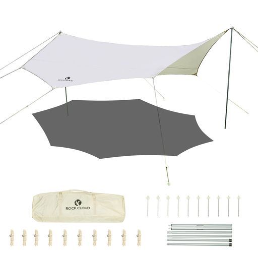 タープ八角形5 x 4 6 m天幕防水タープキャンプタープ日除け高耐水加工遮熱UPF 50 紫外線カット2000 mm耐水圧8 10人用ポール付きキャンプ用品ピクニックアウトドア収納袋付