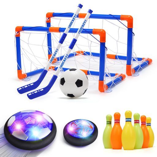 EagleStoneおもちゃホバーサッカーホバーホッケーエアーサッカーボウリング4in1遊び方ゴール2個付き浮力サッカーボール充電LED付きサッカーアイスホッケー男の子親子ゲーム家庭用スポーツ&hellip;