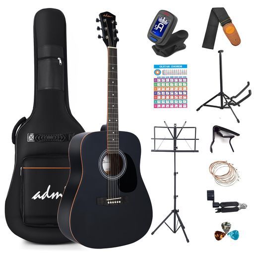 ADMアコースティックギター初心者セットドレッドノートタイプ41インチ入門練習ギター14点セット マットブラック