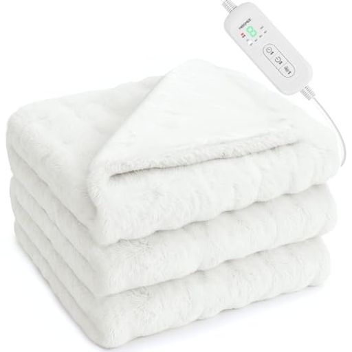MOSMEE電気毛布 2025 AI自動温度調整 表面兎毛調 裏面ポリエステル素材 190 x 130 cm大きいサイズ掛け敷き兼用ひざ掛け8段階温度調整6段階タイマー設定機能自動オフ洗える洗濯ネット付きダニ…