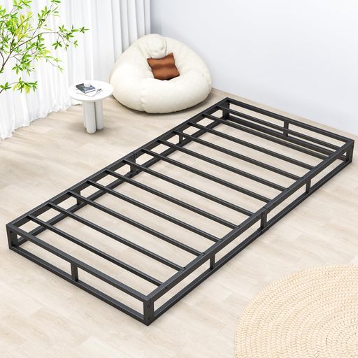 PRTONEベッドフレームロータイプメタル一人暮らし静音性狭い空間向けベッド下収納ギシギシしない組立簡単工具付き耐荷重約300 Kgスチールベッドフレームブラック